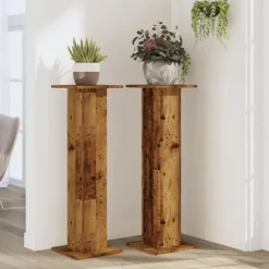 2 - stycken växtställ i åldrat trä - Stabilt konstruerat trä | Storlek: 30x30x95 cm