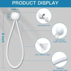 15 cm 50 stycken vita presenningsbollssnören, kraftiga markissnören för camping, skydd, last, UV-resistenta