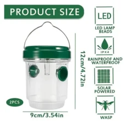 2 delar sol getingfälla med LED-ljus, insektsfällor, anti-insektsfångare honungsfälla för bin, bålgetingar, myggor