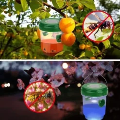 2 delar sol getingfälla med LED-ljus, insektsfällor, anti-insektsfångare honungsfälla för bin, bålgetingar, myggor