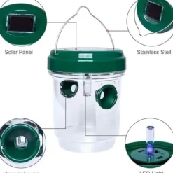 2 getingfällor utomhus, soldriven getingdödare med UV-LED-ljus Återanvändbar insektsfångare[347]