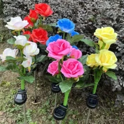 3 huvuden led solar ros lampa utomhusbelysning trädgård gräsmatta landskap dekoration ros lampa