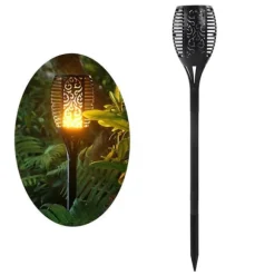 96 LEDs Vattentät Solar Flame Lamp ABS-hus Flimrande Dansande Flame Ficklampa för trädgårdslandskap