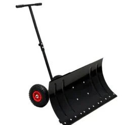 30" Metall Snöskyffel med 15" Höjd & 2 Hjul, Justerbart Vinkel- och Höjdhandtag för Enkel Snöröjning, Ergonomisk Dubbelrörsdesign