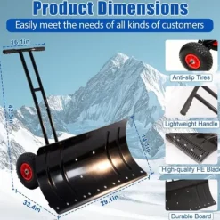 30" Snöskyffel med hjul, justerbar vinkel & höjd, ergonomiskt handtag, blad i kolstål för enkel uppfrysning av uppfarter och gångvägar