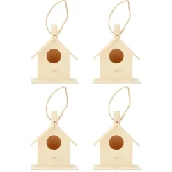 4 st fågelholk i trä i lantlig stil fågelholk för trädgårdsskötsel DIY-dekoration fågelbo med hängande rep för bakgårdsträdgård uteplats