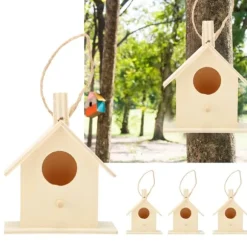4 st fågelholk i trä i lantlig stil fågelholk för trädgårdsskötsel DIY-dekoration fågelbo med hängande rep för bakgårdsträdgård uteplats