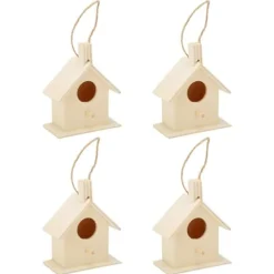4 st fågelholk i trä i lantlig stil fågelholk för trädgårdsskötsel DIY-dekoration fågelbo med hängande rep för bakgårdsträdgård uteplats