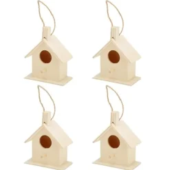 4 st fågelholk i trä i lantlig stil fågelholk för trädgårdsskötsel DIY-dekoration fågelbo med hängande rep för bakgårdsträdgård uteplats