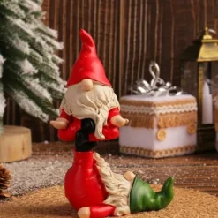 2 st gnomstatyer, roliga, stygga trädgårdstomtar, dekoration av mini-jultomtar