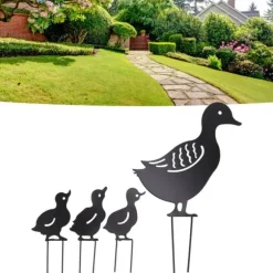 4 st metallanka dekorativa trädgårdsstakar Söt djur ihålig design svart järnkonst anka dekoration för innergård gräsmatta trädgård