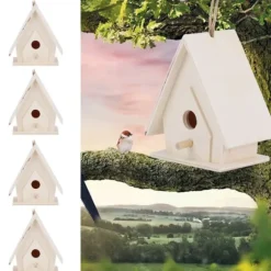 4 st mini hängande trä fågelholk bon bur prydnad hantverk för trädgård innergård dekor