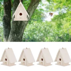 4 st mini hängande trä fågelholk bon bur prydnad hantverk för trädgård innergård dekor
