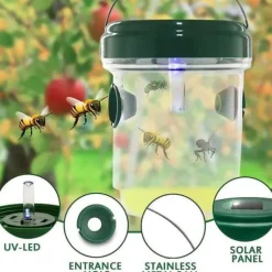2 st Piége för getingar med solenergi och LED-ljus, insektsfällor, antihålsfälla för insekter med honung för bin, getingar och myggor