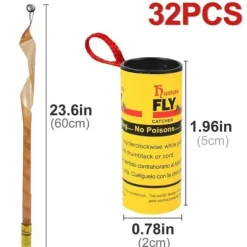 32 stycken flugfångarpapper, flugpappersrullar, klibbigt flugpapper, flugpappersremsor, myggfångare241