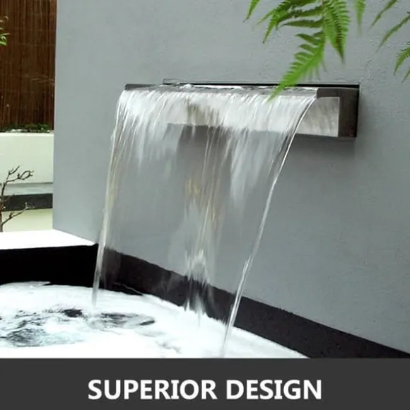 23,6 tums poolvattenfall i rostfritt stål med kopplingar, trädgårdsfontän, konstant vattenflöde, enkel DIY-installation