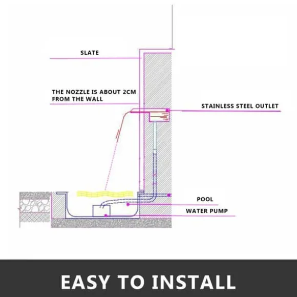 23,6 tums poolvattenfall i rostfritt stål med kopplingar, trädgårdsfontän, konstant vattenflöde, enkel DIY-installation