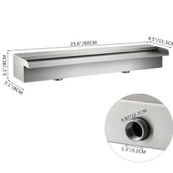 23,6 tums poolvattenfall i rostfritt stål med kopplingar, trädgårdsfontän, konstant vattenflöde, enkel DIY-installation