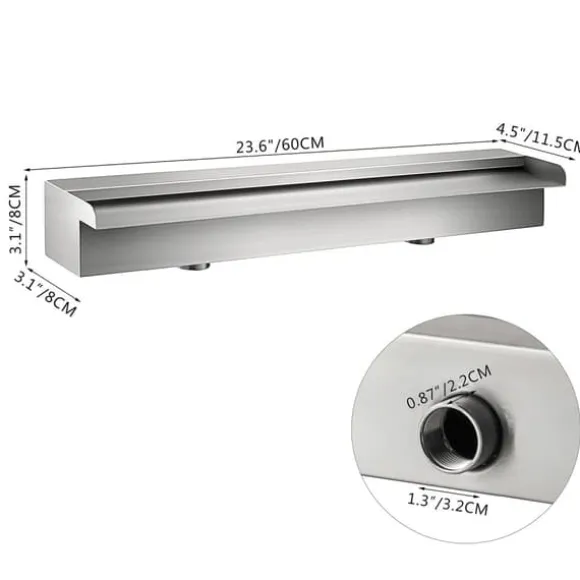 23,6 tums poolvattenfall i rostfritt stål med kopplingar, trädgårdsfontän, konstant vattenflöde, enkel DIY-installation