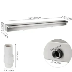 59,1 tums poolvattenfall i rostfritt stål med kopplingar, trädgårdsfontän, konstant vattenflöde, enkel DIY-installation