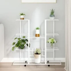 343122 vidaXL Planteringskärl med hjul 94,5x24,5x91,5 cm Järnvit