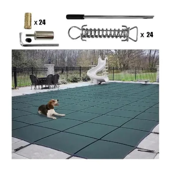 18 x 38 fot poolskydd med kompletta tillbehör för 16 x 36 fot pool, höghållfast PP-material, utmärkt permeabilitet, lätt att montera