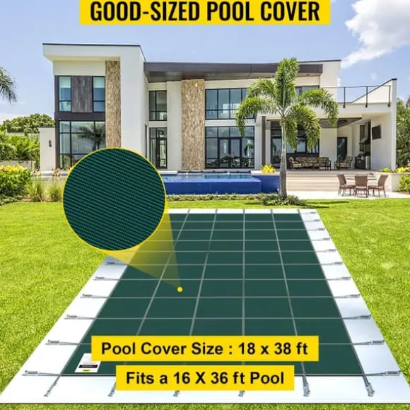 18 x 38 fot poolskydd med kompletta tillbehör för 16 x 36 fot pool, höghållfast PP-material, utmärkt permeabilitet, lätt att montera