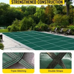 18 x 38 fot poolskydd med kompletta tillbehör för 16 x 36 fot pool, höghållfast PP-material, utmärkt permeabilitet, lätt att montera