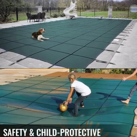 18 x 38 fot poolskydd med kompletta tillbehör för 16 x 36 fot pool, höghållfast PP-material, utmärkt permeabilitet, lätt att montera