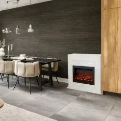 Adra EFL-MDW elektrisk spis - Vit MDF öppen spisram - 1500 Watt värme - fjärrkontroll