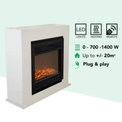 Adra ELU-MDW elektrisk spis - Vit MDF öppen spisram - 1400 Watt värme - fjärrkontroll