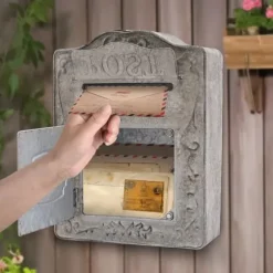 Antik brevlåda - Väggmonterad postlåda - Låsbar - Rustik vintage stil - För hem och trädgård - Dekorativ - Grå
