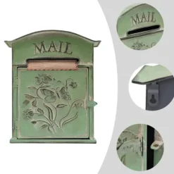 Antik brevlåda - Väggmonterad postlåda - Låsbar - Vintage rustik design - Dekorativ - För utomhus, hem och trädgård - Grön