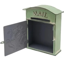 Antik brevlåda - Väggmonterad postlåda - Låsbar - Vintage rustik design - Dekorativ - För utomhus, hem och trädgård - Grön