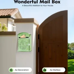 Antik brevlåda - Väggmonterad postlåda - Låsbar - Vintage rustik design - Dekorativ - För utomhus, hem och trädgård - Grön