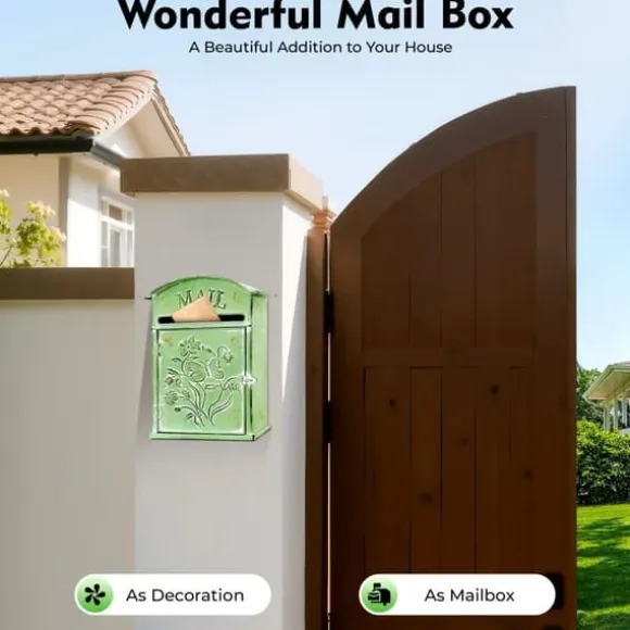 Antik brevlåda - Väggmonterad postlåda - Låsbar - Vintage rustik design - Dekorativ - För utomhus, hem och trädgård - Grön