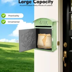 Antik brevlåda - Väggmonterad postlåda - Låsbar - Vintage rustik design - Dekorativ - För utomhus, hem och trädgård - Grön