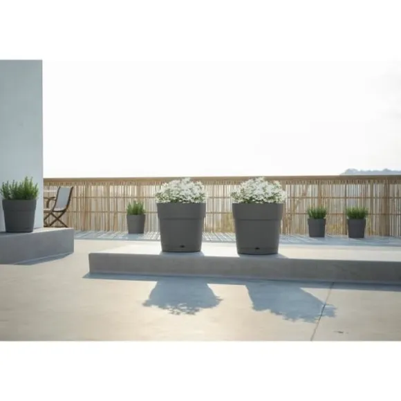 ARTEVASI CAPRI STOR rund blomkruka - Plast - Vattenbehållare - diameter 30 cm - Ljusgrå - L 29,5 XP 29,5 H 28,2 cm