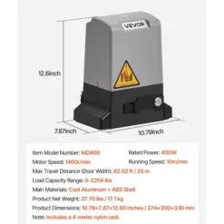Automatisk grindöppnare 274x200x330 mm, 400W, Skjutbar, Infraröd sensor