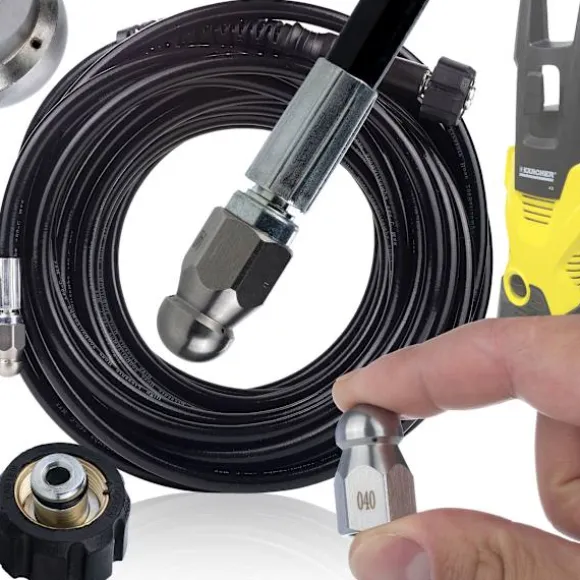 Avloppsrensarslang 20m M22 för Hogtryckstvätt – Utbytbar Munstycke | Max 200 Bar | Kompatibel med Karcher K4, K5, K7