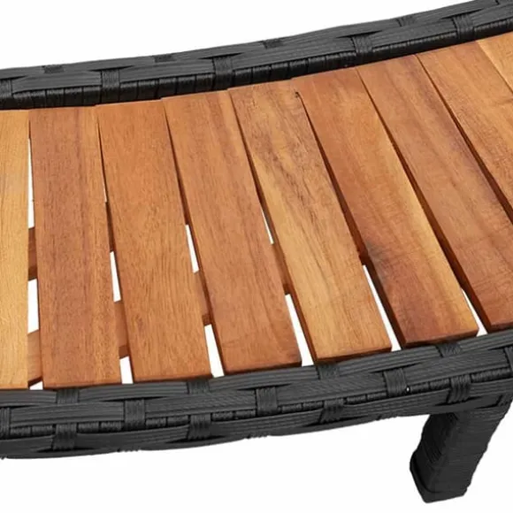 Badkarsram med förvaring och trappsteg i trä | Färg: Svart | Storlek: Anpassad för bärbara spa