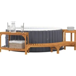 Badsurrund halvrund Brun 252 x 112 x 55,5 cm Massivt Akaciaträ