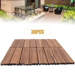 Balkong- och trallplattor i trä - Klickgolv 30×30 cm, 36-pack - Halkskydd - Vattentåliga - Inne/ute - Brun