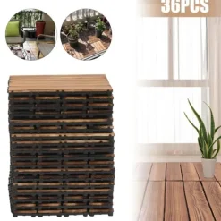 Balkong- och trallplattor i trä - Klickgolv 30×30 cm, 36-pack - Halkskydd - Vattentåliga - Inne/ute - Brun