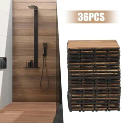 Balkong- och trallplattor i trä - Klickgolv 30×30 cm, 36-pack - Halkskydd - Vattentåliga - Inne/ute - Brun