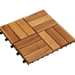 Balkongplattor av Akaciaträ 30x30 cm - Väderbeständiga och halkfria | Antal: 10 st | Färg: Naturlig trä | Storlek: 30x30 cm