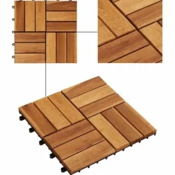 Balkongplattor av Akaciaträ 30x30 cm - Väderbeständiga och halkfria | Antal: 10 st | Färg: Naturlig trä | Storlek: 30x30 cm