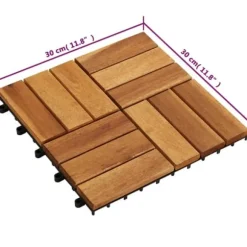 Balkongplattor i akaciaträ | 30 st plattor 30x30 cm | Färg: Naturlig | Väderbeständiga och halkfria