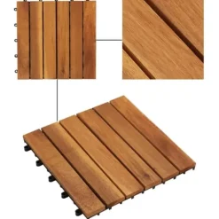 Balkongplattor med vertikal design - 30 st i akaciaträ | Färg: Natur | Storlek: 30x30 cm