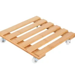 Bambu Flyttbar Krukväxt Blomhylla Förvaringsställ Bricka med Hjul för Utomhusträdgård